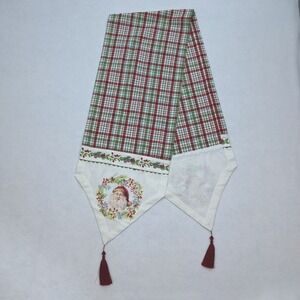 Kay Dee Designs Table Runner Red Green Plaid Christmas‎ Santa Tassels